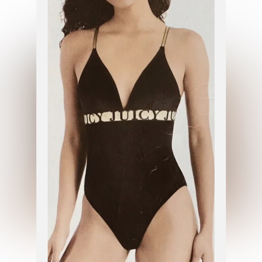 NWOT Juicy Couture Intimates black velvet gold cami bodysuit Large